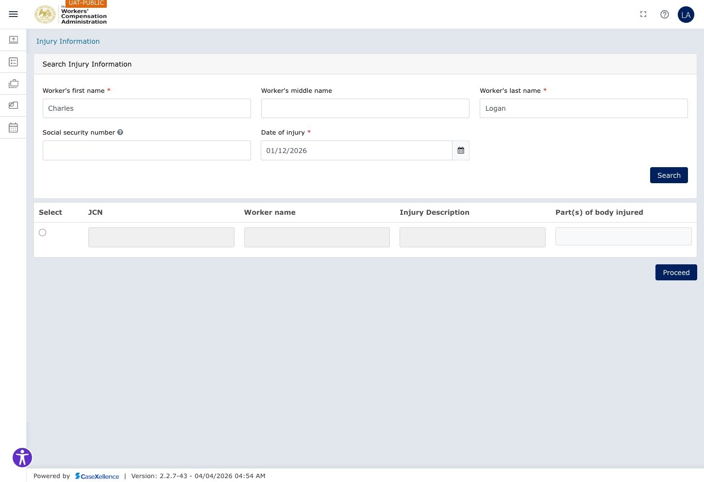 Worker Information — Search using SSN and date of injury for EDI lookup