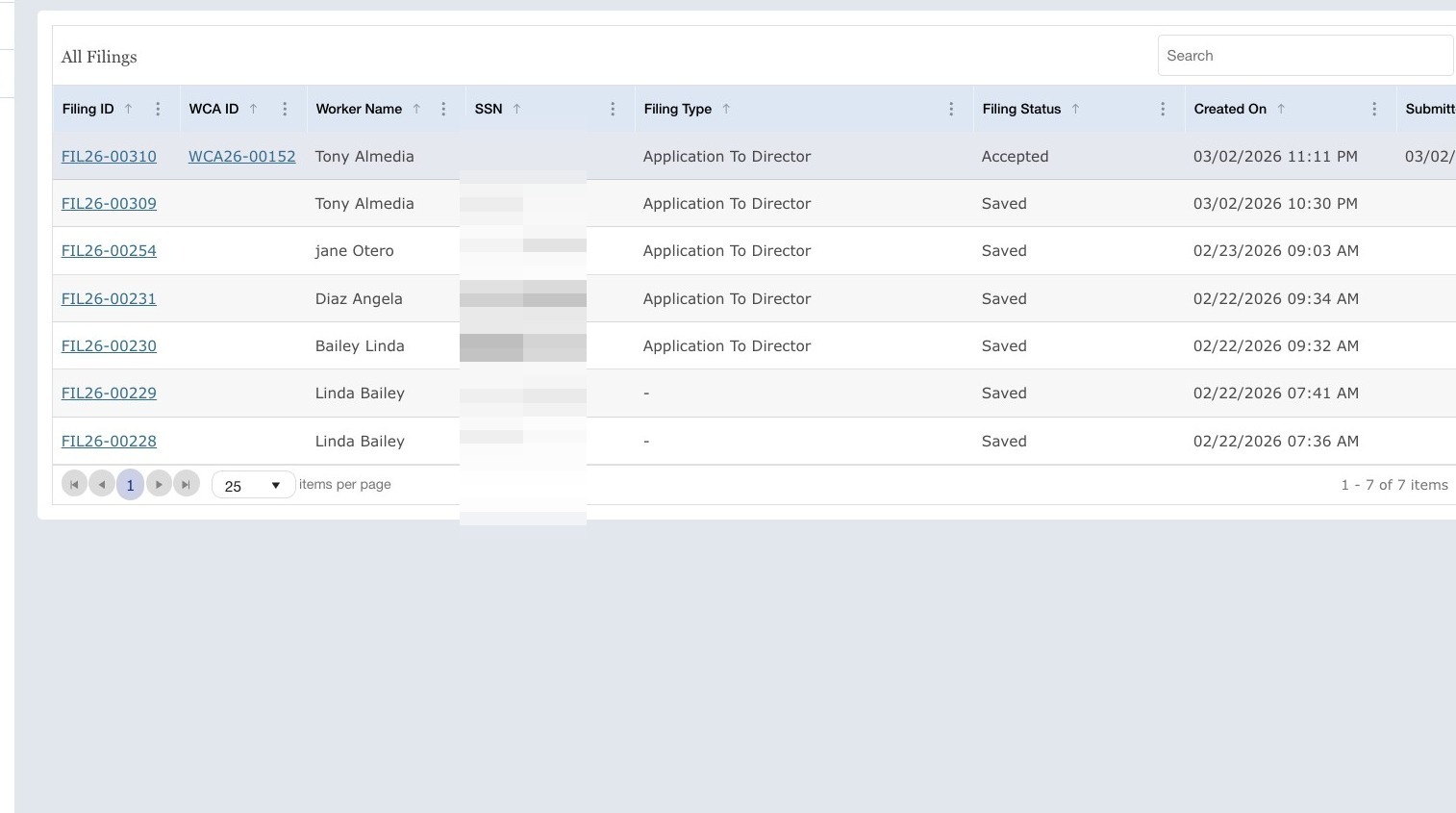 Dashboard showing filing status Accepted